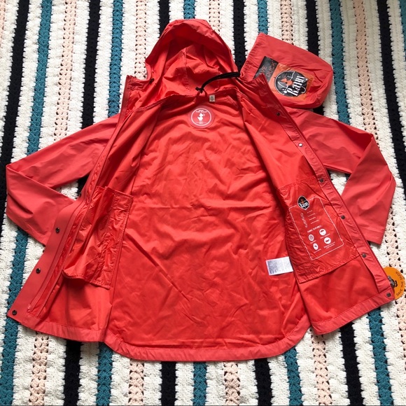 SAVE THE DUCK Snap Button Orange Rain Coat w/ hood - Picture 7 of 8